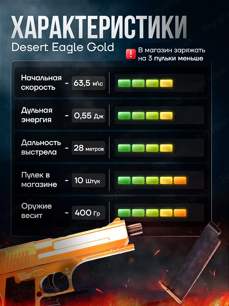 Спринговый пистолет с пульками Desert Eagle gold железный ToyWish 191681663  купить за 919 ₽ в интернет-магазине Wildberries